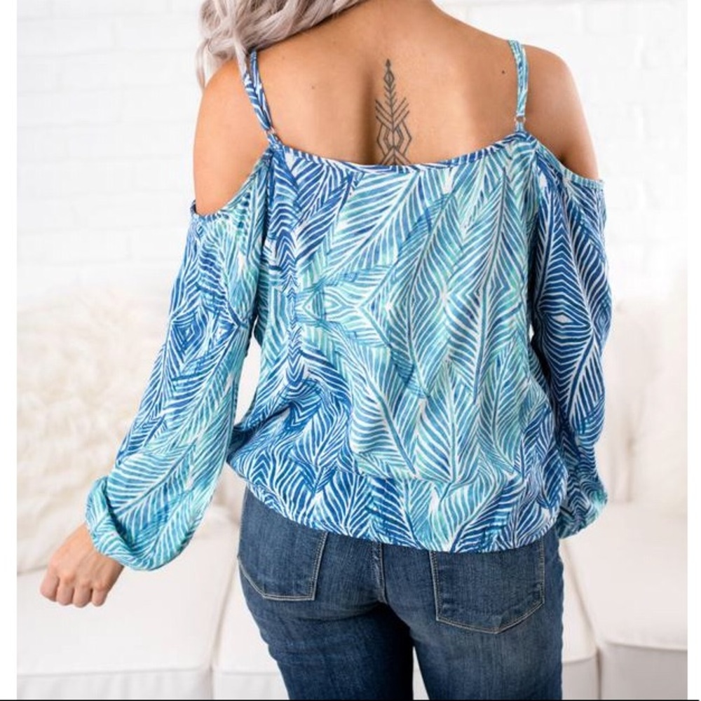 Blue Cold Shoulder Top - Picture 2 of 3